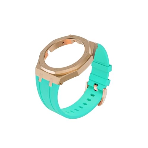 GT Cyber ​​Strap Kit Geeignet for Huawei GT Cyber ​​Watch Case WatchBand Edelstahl Lünette Armband Ersatzarmband Silikon Watch Case Strap (Color : Rose Gold Shell Green Tape) von WUURAA