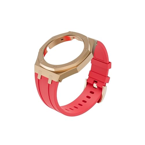 GT Cyber ​​Strap Kit Geeignet for Huawei GT Cyber ​​Watch Case WatchBand Edelstahl Lünette Armband Ersatzarmband Silikon Watch Case Strap (Color : Rose Gold Shell Red Tape) von WUURAA
