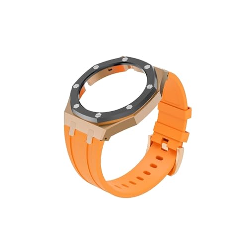 GT Cyber ​​Strap Kit Geeignet for Huawei GT Cyber ​​Watch Case WatchBand Edelstahl Lünette Armband Ersatzarmband Silikon Watch Case Strap (Color : Rose black shell orange tape) von WUURAA
