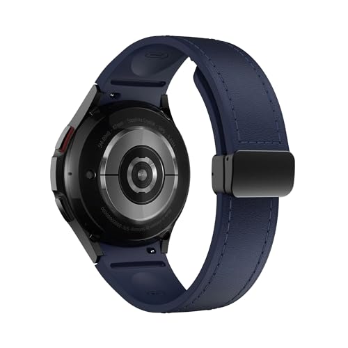 Leder + Silikonarmband for Samsung Galaxy Watch 6 5 4 44 mm 40 mm ，20mm Armband Galaxy Watch 6 4 Classic 47 mm 46 mm 43 mm 42 mm (Color : Midnight blue, Size : For Galaxy Watch6 40mm) von WUURAA