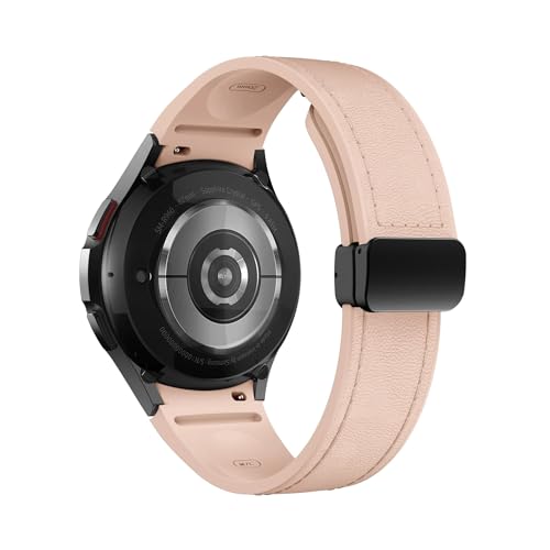 Leder + Silikonarmband for Samsung Galaxy Watch 6 5 4 44 mm 40 mm ，20mm Armband Galaxy Watch 6 4 Classic 47 mm 46 mm 43 mm 42 mm (Color : Pink, Size : For Galaxy Watch6 44mm) von WUURAA