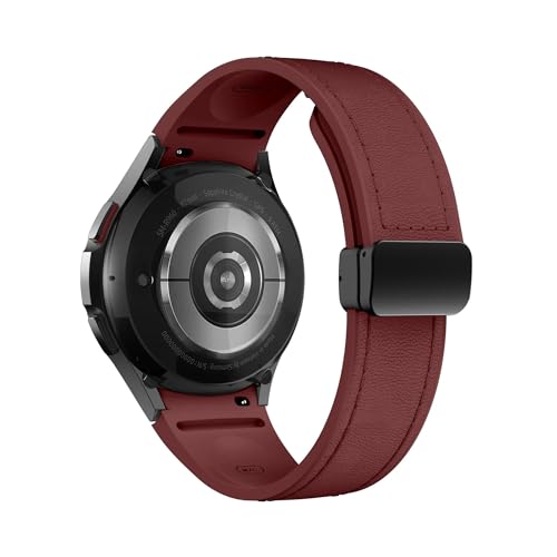 Leder + Silikonarmband for Samsung Galaxy Watch 6 5 4 44 mm 40 mm ，20mm Armband Galaxy Watch 6 4 Classic 47 mm 46 mm 43 mm 42 mm (Color : Wine red, Size : For Galaxy Watch6 40mm) von WUURAA