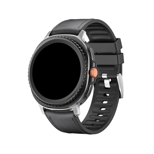 Leder-Silikonband Edelstahl-Anschluss for Samsung Galaxy Watch 8 40mm 44mm 8Classic 46mm Armband(Black,For Galaxy 8 Classic 46MM) von WUURAA