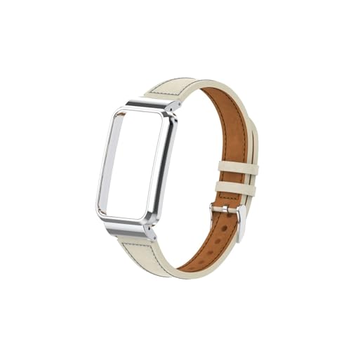 Leder-Uhrenarmband mit Metallrahmen, passend for Xiaomi Mi Band 7 Pro. Armband-Ersatzgürtel (Color : White, Size : For Miband 7 Pro) von WUURAA