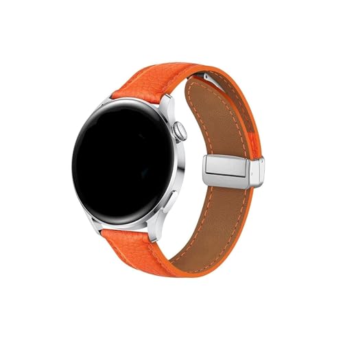 Lederarmband passend for Samsung Watch 4/5/6 40 mm 44 mm 5 Pro 45 mm Magnetschnalle for Galaxy Watch 6/4 Classic 43 mm/47 mm 42 mm/46 mm Band (Color : Orange, Size : 22mm) von WUURAA