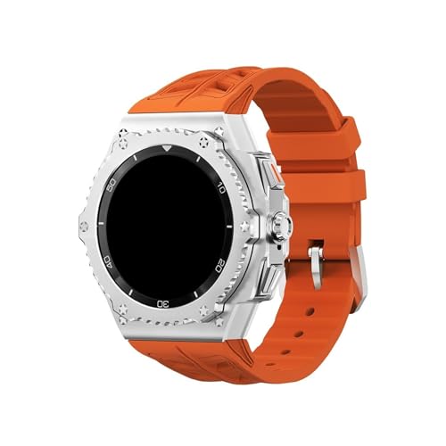 Modifikationskit for Metalllegierungsgehäuse, for Samsung Galaxy Watch 8 40 mm 8Classic 46 mm, Ersatz-Silikonarmband-Kit(Silver-Orange,For 8Classic 46mm) von WUURAA