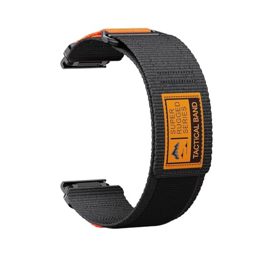 QuickFit 26mm Nylonband for Garmin Fenix ​​8 51mm 7X 6X Pro 5X Plus/Enduro 3 2/Tavtix 7pro/Epix Pro Armband(Black Orange,26mm(Fenix 7X 6X 5X)) von WUURAA