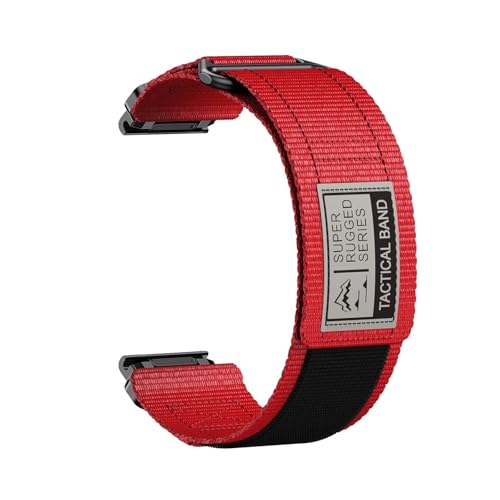 QuickFit 26mm Nylonband for Garmin Fenix ​​8 51mm 7X 6X Pro 5X Plus/Enduro 3 2/Tavtix 7pro/Epix Pro Armband(Red,26mm(Fenix 7X 6X 5X)) von WUURAA