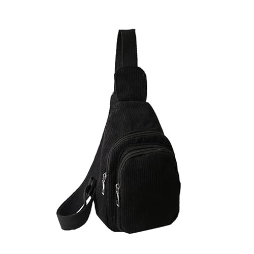 Schultertasche für Damen, kleine Umhängetasche, Cord, Gürteltasche für Reisen, Sport, Laufen, Wandern, Schwarz von WUURAA