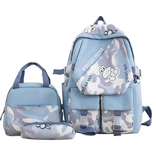 WUURAA 3-teiliges Nylon Schulrucksack Set Leicht Für Teenager Und Mädchen Bedruckt Büchertaschen Lunchtasche Bleistiftbeutel Studenten Büchertasche Schulrucksack Für Teenager Und Mädchen von WUURAA