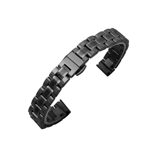 WUURAA 6 mm 8 mm 10 mm 12 mm 13 mm 14 mm 16 mm 17 mm 18 mm massives Edelstahl-Uhrenarmband for kleine Damen-Uhrenarmband-Mesh-Gürtel-Uhrenzubehör (Color : GD-05-Black, Size : 12mm) von WUURAA