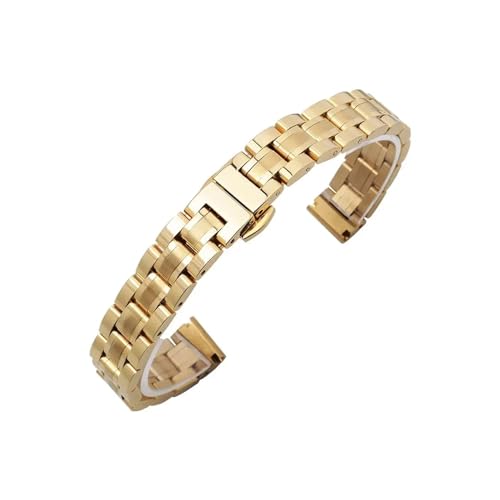 WUURAA 6 mm 8 mm 10 mm 12 mm 13 mm 14 mm 16 mm 17 mm 18 mm massives Edelstahl-Uhrenarmband for kleine Damen-Uhrenarmband-Mesh-Gürtel-Uhrenzubehör (Color : GD-05-Gold, Size : 14mm) von WUURAA