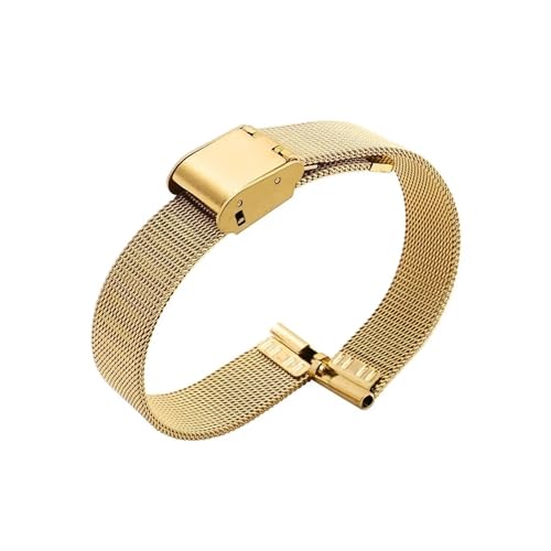 WUURAA 6 mm 8 mm 10 mm 12 mm 13 mm 14 mm 16 mm 17 mm 18 mm massives Edelstahl-Uhrenarmband for kleine Damen-Uhrenarmband-Mesh-Gürtel-Uhrenzubehör (Color : ML-D4-Gold, Size : 10mm) von WUURAA