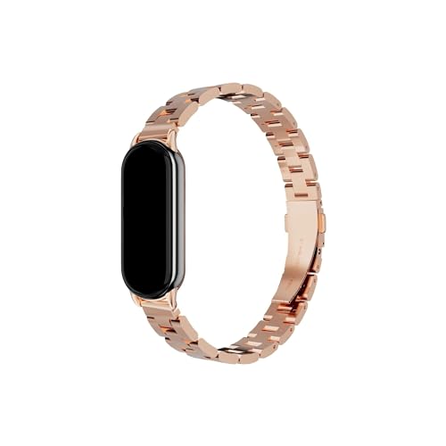 WUURAA Edelstahl-Armband for Xiaomi Mi Band 8 NFC, Metallarmband, Armband, Miband-Gürtel, austauschbar (Color : Rose gold, Size : Mi band 8 strap) von WUURAA