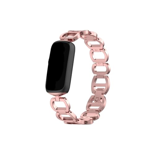 WUURAA Edelstahlarmband, passend for Fitbit Luxe, Ersatzarmband, Sonderedition, Zubehör, Uhr, Correa-Metallarmband (Color : Rose Pink, Size : For Fitbit Luxe) von WUURAA