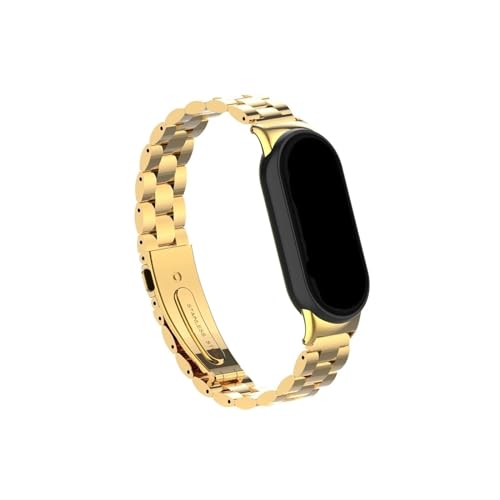 WUURAA Edelstahlarmband passend for Xiaomi Band 8 Armband NFC Global Version Edelstahl-Uhrenarmbänder passend for Miband 8 Metallbänder (Color : Gold, Size : For Miband 8) von WUURAA