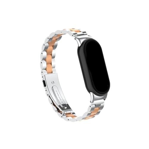 WUURAA Edelstahlarmband passend for Xiaomi Band 8 Armband NFC Global Version Edelstahl-Uhrenarmbänder passend for Miband 8 Metallbänder (Color : Silver Rose Gold, Size : For Miband 8) von WUURAA