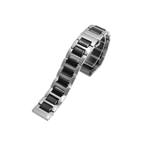 WUURAA For Frauen Mann Keramik Armband Edelstahl Kombination Armband 12 14 15 16 18 20 22mm Armband Mode Uhr Armbanduhr Band (Color : Black silver, Size : 13mm) von WUURAA