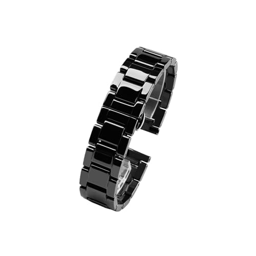 WUURAA For Frauen Mann Keramik Armband Edelstahl Kombination Armband 12 14 15 16 18 20 22mm Armband Mode Uhr Armbanduhr Band (Color : Ceramic Black, Size : 15mm) von WUURAA