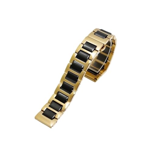 WUURAA For Frauen Mann Keramik Armband Edelstahl Kombination Armband 12 14 15 16 18 20 22mm Armband Mode Uhr Armbanduhr Band (Color : Golden black, Size : 18mm) von WUURAA