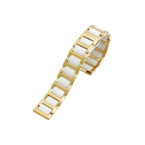 WUURAA For Frauen Mann Keramik Armband Edelstahl Kombination Armband 12 14 15 16 18 20 22mm Armband Mode Uhr Armbanduhr Band (Color : Golden white, Size : 12mm) von WUURAA