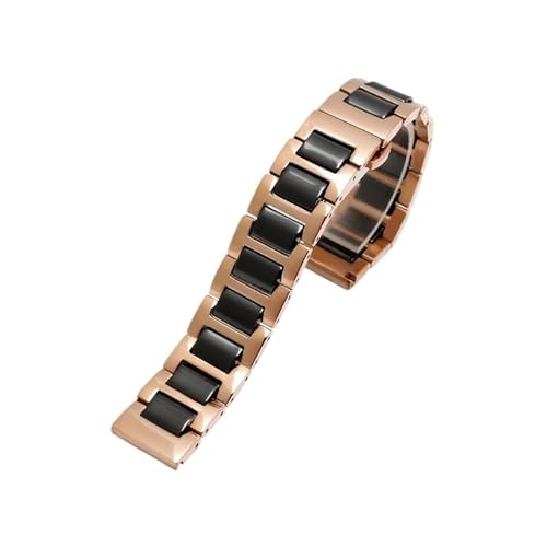 WUURAA For Frauen Mann Keramik Armband Edelstahl Kombination Armband 12 14 15 16 18 20 22mm Armband Mode Uhr Armbanduhr Band (Color : Rose gold black, Size : 12mm) von WUURAA