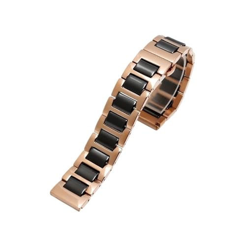 WUURAA For Frauen Mann Keramik Armband Edelstahl Kombination Armband 12 14 15 16 18 20 22mm Armband Mode Uhr Armbanduhr Band (Color : Rose gold black, Size : 16mm) von WUURAA