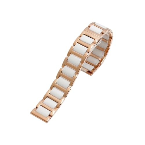 WUURAA For Frauen Mann Keramik Armband Edelstahl Kombination Armband 12 14 15 16 18 20 22mm Armband Mode Uhr Armbanduhr Band (Color : Rose gold white, Size : 16mm) von WUURAA