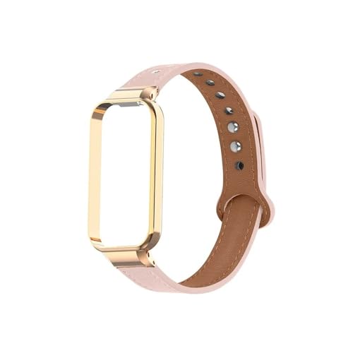 WUURAA For Xiaomi Band 8 Aktive Leder Armband for Redmi Band 2 Strap for mi band 8 aktive Correa for redmi band 2 (Color : Pink-rose case, Size : For Redmi Smart Band 2) von WUURAA