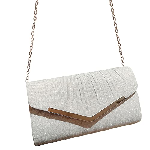 WUURAA Frauen Glitzer Geldbörse Formale Abend Tasche Dame Elegante Party Bankett Hochzeit Clutches Handtasche Weibliche Cocktail Umhängetasche, silber von WUURAA