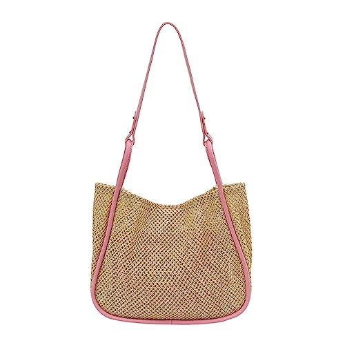 WUURAA Frauen Stroh Tote Große Kapazität Strand Umhängetasche Geldbörse Stroh Handtasche Weibliche Handtaschen, rose von WUURAA