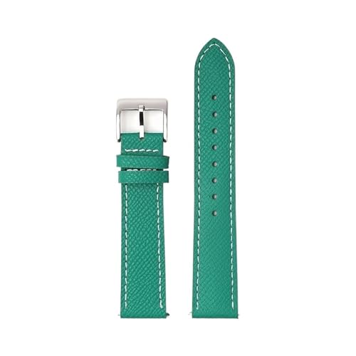 WUURAA Leder-Uhrenarmband, 18 mm, 20 mm, 22 mm, Schnellverschluss, handgefertigtes Armband mit Palmenmuster (Color : Green white line 1, Size : 22mm) von WUURAA