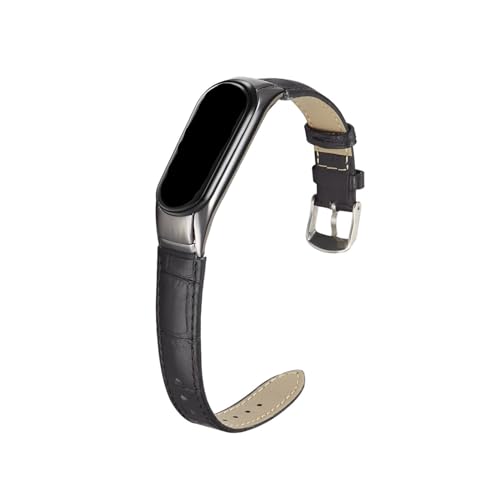 WUURAA Lederband, Edelstahlgehäuse, passend for Xiaomi Mi Band 8, 7, 6, 5, 4, 3, weiches Uhrenarmband, Gürtel mit Schutzhülle, passend for Miband 8 Loop (Color : Black, Size : For Mi Band 8) von WUURAA