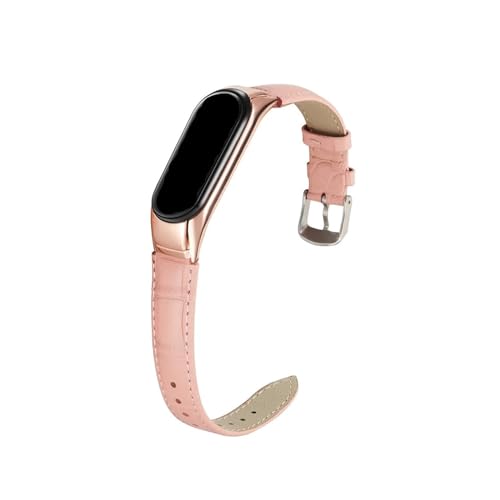 WUURAA Lederband, Edelstahlgehäuse, passend for Xiaomi Mi Band 8, 7, 6, 5, 4, 3, weiches Uhrenarmband, Gürtel mit Schutzhülle, passend for Miband 8 Loop (Color : Pink, Size : For Mi Band 6 5) von WUURAA