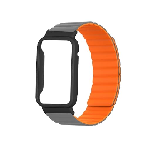 WUURAA Silikon Link Schutzhülle + Armband for Xiaomi Watch Band 7 Pro/8 Pro 45 mm Armband MiBand Serie 7pro Armband Uhrenzubehör (Color : Grey orange, Size : For MI Band 8pro) von WUURAA