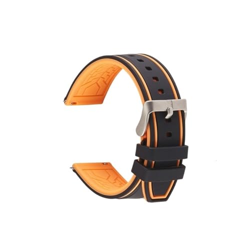 WUURAA Silikon-Uhrenarmband, Schnellverschluss, Gummi-Uhrenarmband, 20 mm, 22 mm, 24 mm, Uhrenarmband, Ersatz-Uhrenarmband (Color : Orange-black, Size : 20mm) von WUURAA