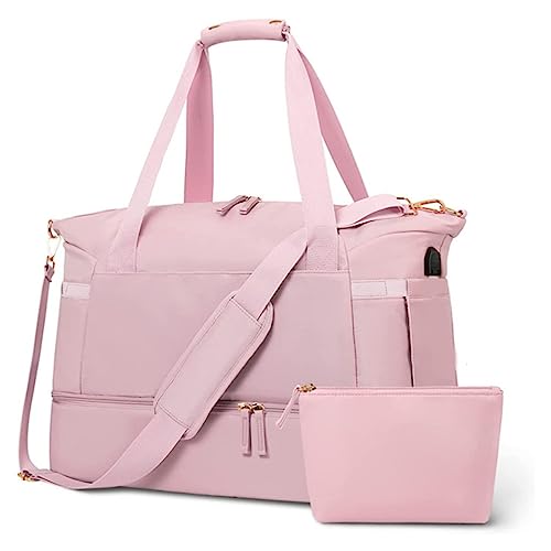 WUURAA Turnbeutel mit Nassfach Schuhfach Reise DuffelBag für Flugzeug Sport Gym Schwimmen Yoga Wasserdicht Weekender Bag, rose von WUURAA