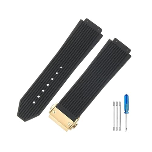 WUWMTUTCK Atmungsaktive, hautfreundliche Silikon-Uhrenarmbänder, passend for Hublot, passend for Yubo Big Bang, klassisches Fusion-Serienarmband, 26 x 19 mm(Black-Golden-Z2) von WUWMTUTCK