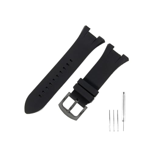 WUWMTUTCK Exquisite und langlebige Uhrenarmbänder, passend for Armani AX1802/AX1803/AX1050, massive Edelstahl-Schnalle, schwarzes Silikon-Uhrenarmband(Black-Black-K2) von WUWMTUTCK