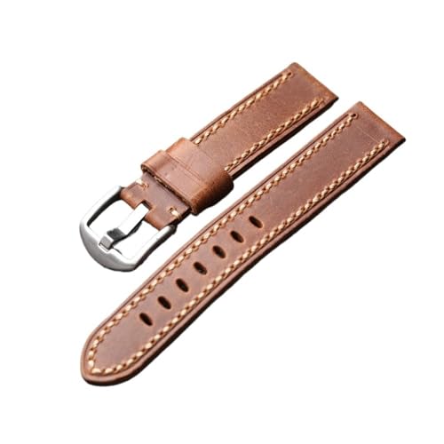 WUWMTUTCK Handgefertigtes Kopfschichtband 20 22 21 23 24 26 mm braunes Leder Vintage Herren verdicktes Retro-Stil-Armband(B colour,20mm) von WUWMTUTCK