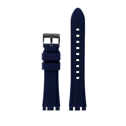 WUWMTUTCK Harz-Silikon-Gummi-Uhrenarmband, 19 mm, 21 mm, Schwarz, Dunkelblau, Grün, Orange, Herrenarmband, passend for SWATCH IRONY, passend for CHRONO, brüniert(Dark blue-B pin,21mm) von WUWMTUTCK