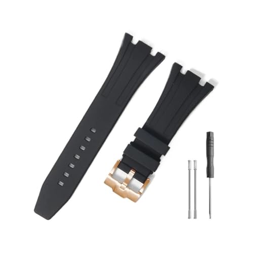 WUWMTUTCK Langlebiges und bequemes Uhrenarmband, passend for Audemars Piguet, passend for Royal Oak Offshore 15703 15400, mit Silikonarmband(Black-Rose-K14) von WUWMTUTCK