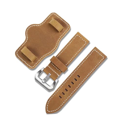 WUWMTUTCK Lea/ther Uhrenarmband, 20, 22, 24, 26 mm, leicht zu wählende Klettverschlüsse, Schwarz, Braun, mit Ablage, Herren-Armband, passend for Panerai(Brown-S pin,20mm) von WUWMTUTCK
