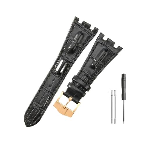 WUWMTUTCK Lederuhrenarmbänder passend for Audemars und passend for Piguet Royal Oak 15710 26471 26474 28 mm mit Faltschließe(Black-Rose-K13) von WUWMTUTCK