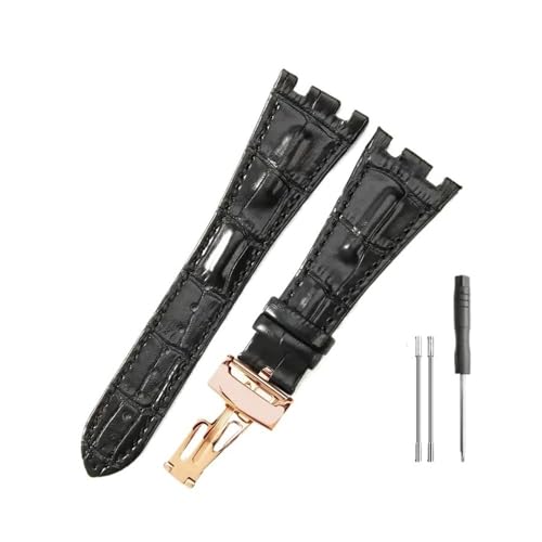 WUWMTUTCK Lederuhrenarmbänder passend for Audemars und passend for Piguet Royal Oak 15710 26471 26474 28 mm mit Faltschließe(Black-Rose-Z1) von WUWMTUTCK