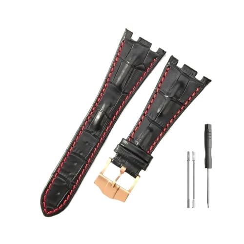 WUWMTUTCK Lederuhrenarmbänder passend for Audemars und passend for Piguet Royal Oak 15710 26471 26474 28 mm mit Faltschließe(Black red-Rose-K13) von WUWMTUTCK