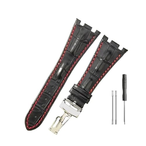 WUWMTUTCK Lederuhrenarmbänder passend for Audemars und passend for Piguet Royal Oak 15710 26471 26474 28 mm mit Faltschließe(Black red-Steel-Z1) von WUWMTUTCK