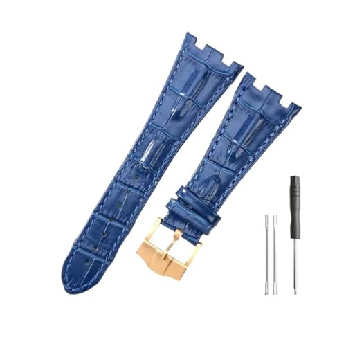 WUWMTUTCK Lederuhrenarmbänder passend for Audemars und passend for Piguet Royal Oak 15710 26471 26474 28 mm mit Faltschließe(Blue-Rose-K13) von WUWMTUTCK