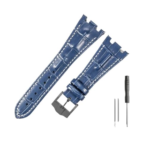 WUWMTUTCK Lederuhrenarmbänder passend for Audemars und passend for Piguet Royal Oak 15710 26471 26474 28 mm mit Faltschließe(Blue white-Black-K13) von WUWMTUTCK