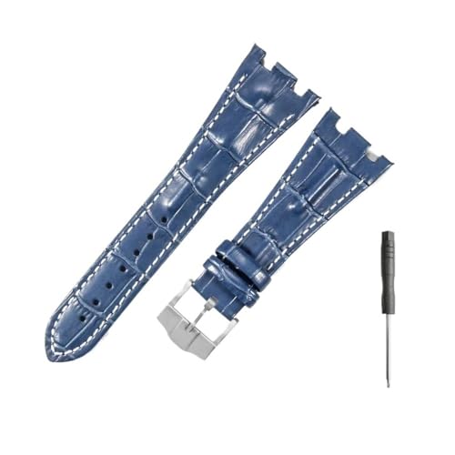 WUWMTUTCK Lederuhrenarmbänder passend for Audemars und passend for Piguet Royal Oak 15710 26471 26474 28 mm mit Faltschließe(Blue white-Steel-K13) von WUWMTUTCK